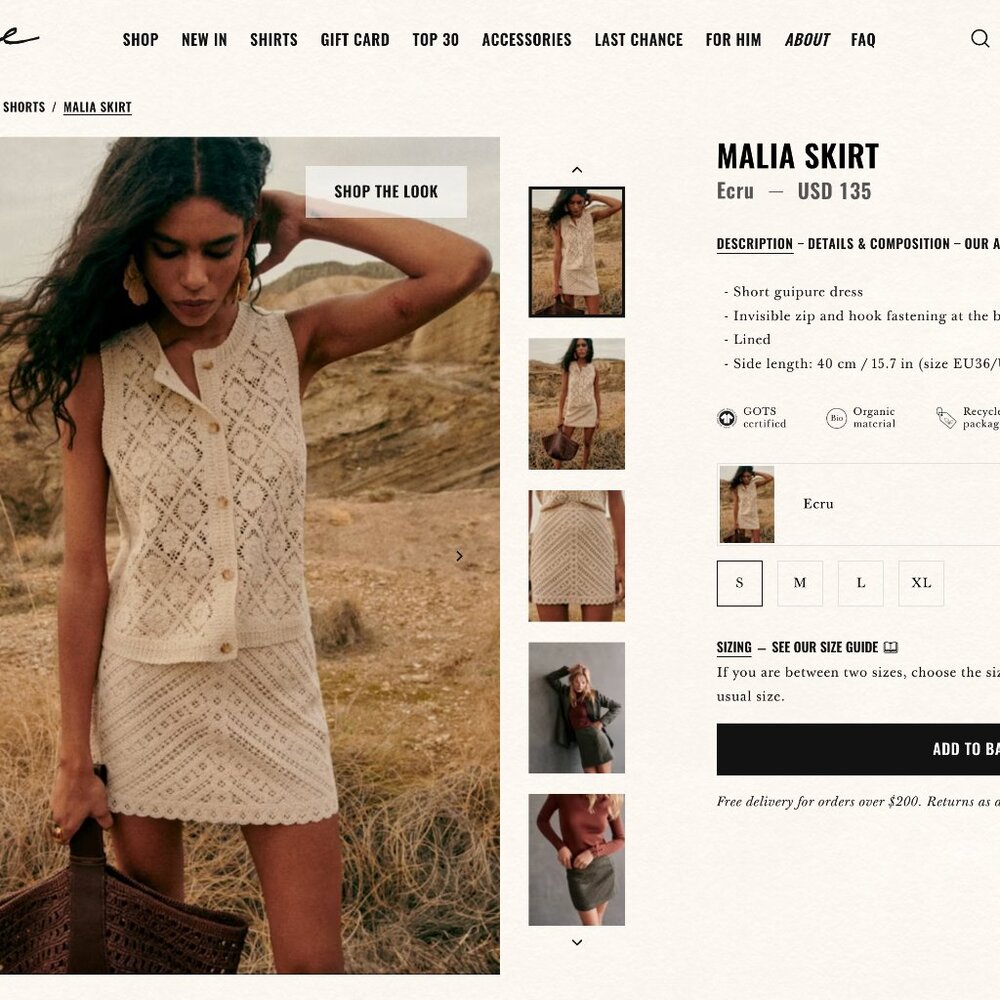 SEZANE Ron Top & Malia Skirt SET